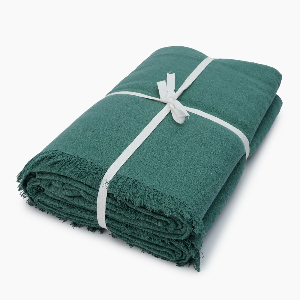 Stonewashed Cotton Forest Green Tablecloth